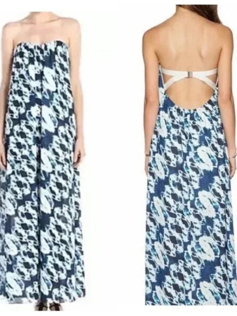 Lovers + Friends Navy and White Strapless Floral Maxi Dress